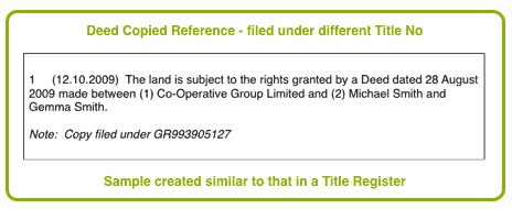 Deed Copied Reference - Filed Under A Different Title Number