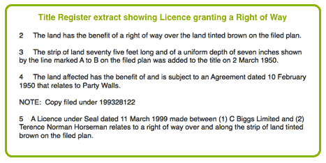 Title Register extract showing Licence granting a Right of Way