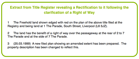 Title Register extract showing a Rectification