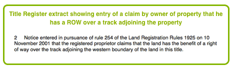 Title Register extract showing Right of Way claimed by owner