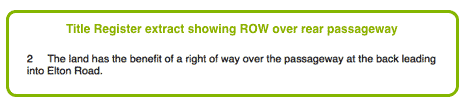 Title Register extract showing Right of Way over rear passageway